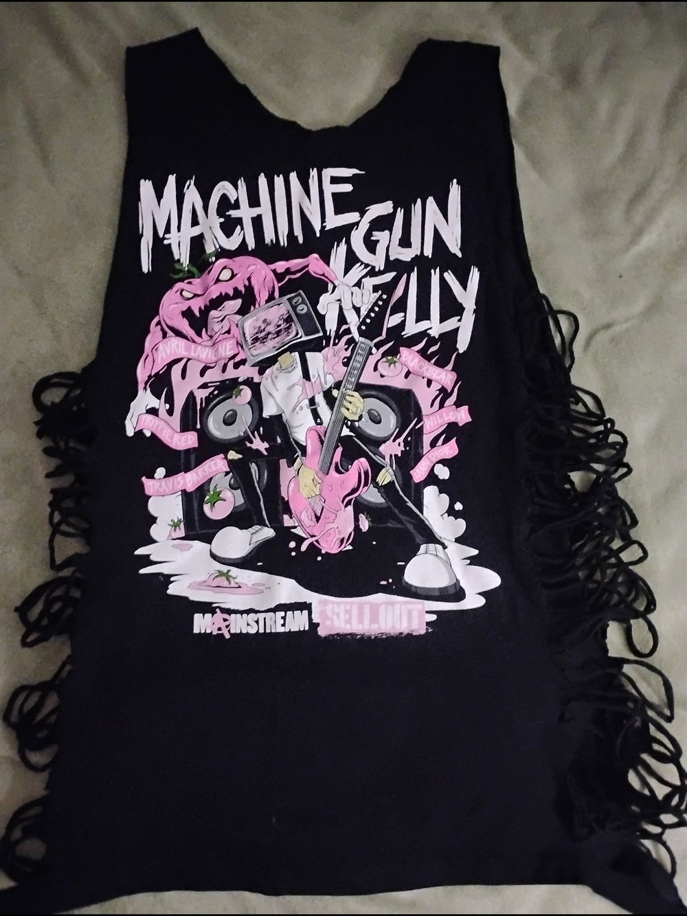 Black & Pink Girls' Fringe Tank Top
